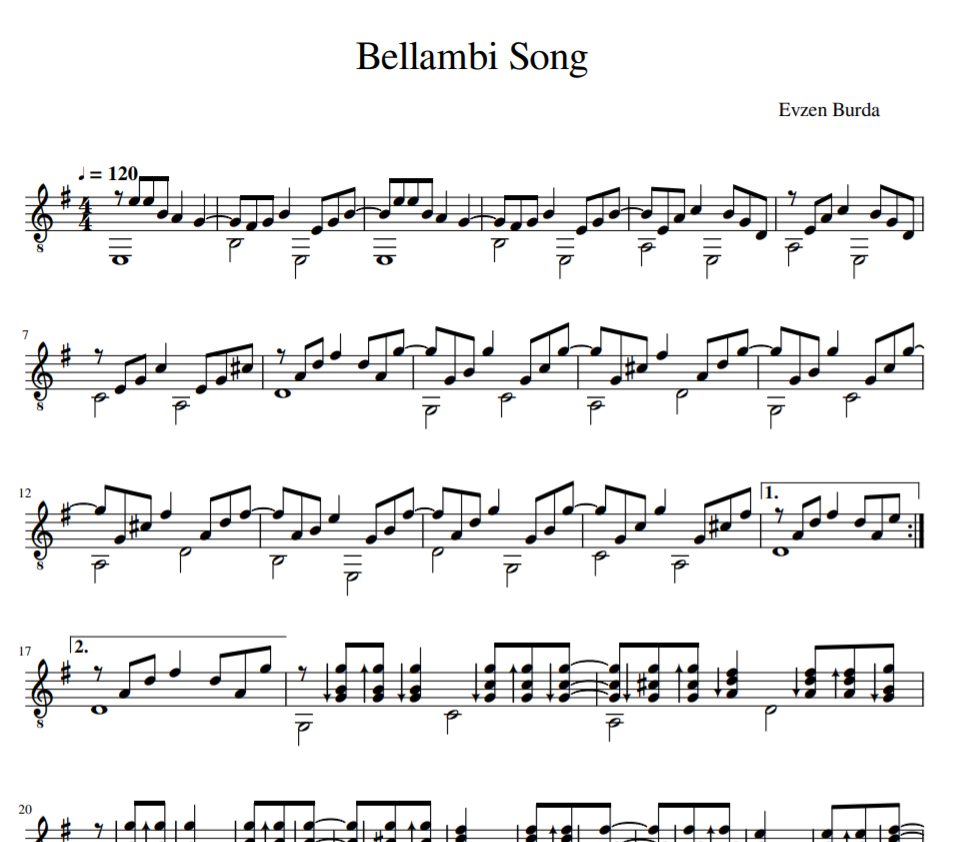 Bellambi Song sheet music for guitar